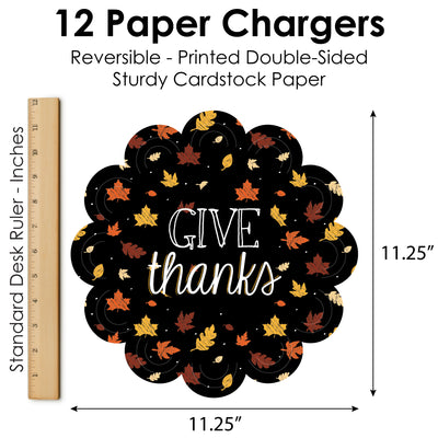 Give Thanks - Thanksgiving Party Round Table Decorations - Paper Chargers - Place Setting For 12