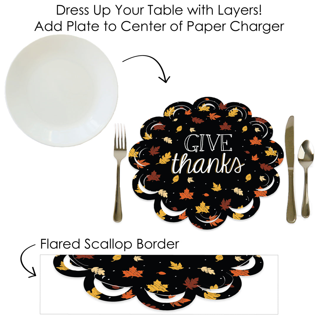 Give Thanks - Thanksgiving Party Round Table Decorations - Paper Chargers - Place Setting For 12