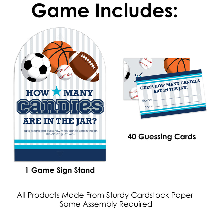 Go, Fight, Win - Sports - How Many Candies Baby Shower or Birthday Party Game - 1 Stand and 40 Cards - Candy Guessing Game