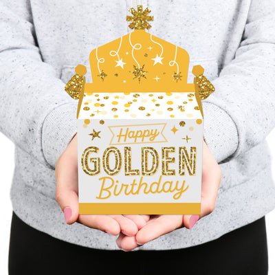 Golden Birthday - Treat Box Party Favors - Happy Birthday Party Goodie Gable Boxes - Set of 12