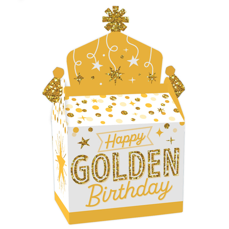 Golden Birthday - Treat Box Party Favors - Happy Birthday Party Goodie Gable Boxes - Set of 12