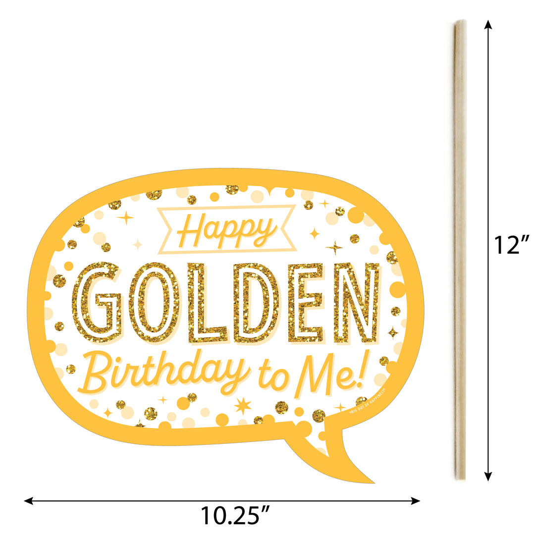 Funny Golden Birthday - Happy Birthday Party Photo Booth Props Kit - 10 Piece