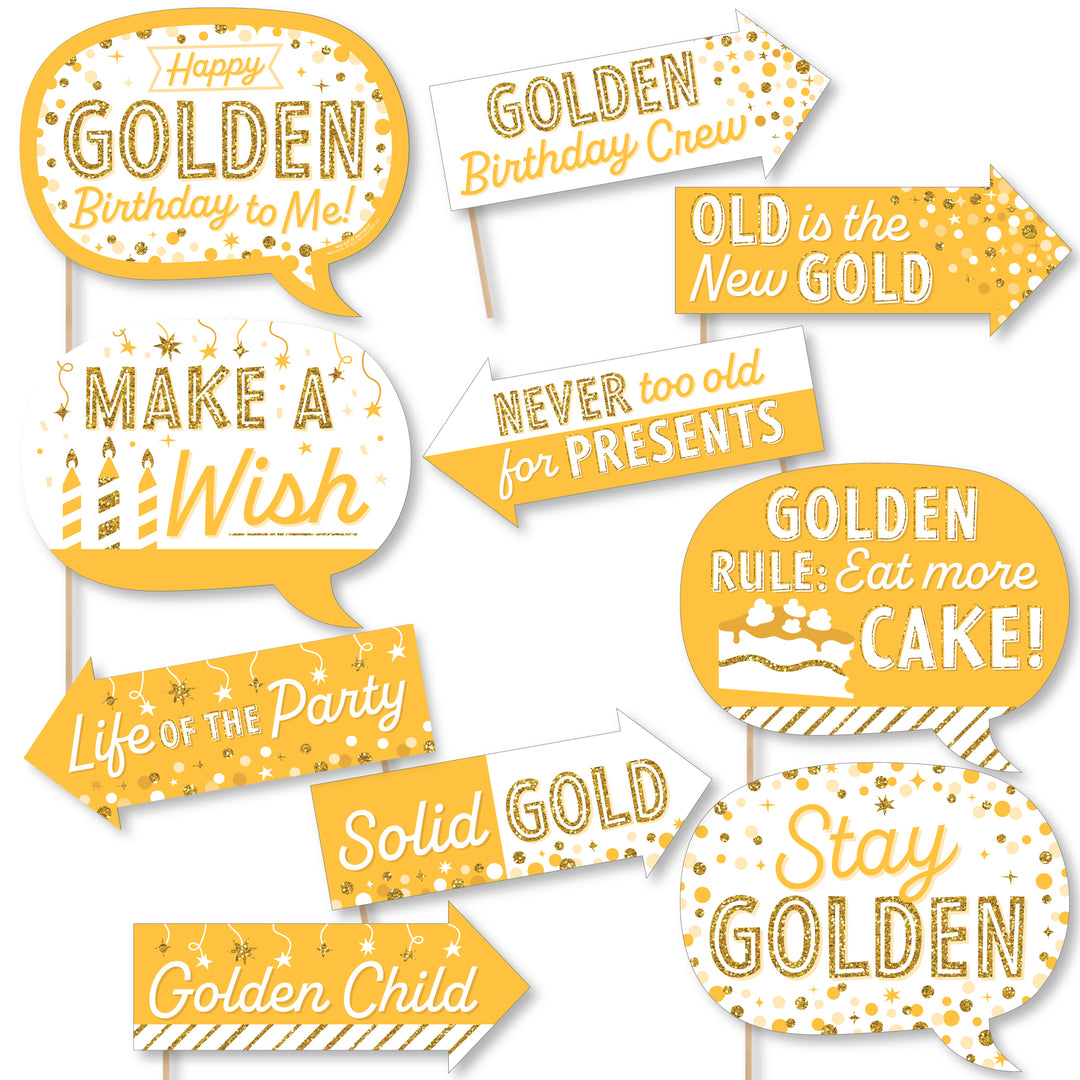 Funny Golden Birthday photo booth props kit with 10 printed pieces