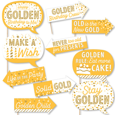 Funny Golden Birthday - Happy Birthday Party Photo Booth Props Kit - 10 Piece