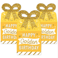 Golden Birthday - Square Favor Gift Boxes - Happy Birthday Party Bow Boxes - Set of 12