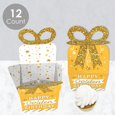 Golden Birthday - Square Favor Gift Boxes - Happy Birthday Party Bow Boxes - Set of 12