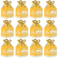 Golden Birthday - Square Favor Gift Boxes - Happy Birthday Party Bow Boxes - Set of 12