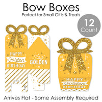 Golden Birthday - Square Favor Gift Boxes - Happy Birthday Party Bow Boxes - Set of 12