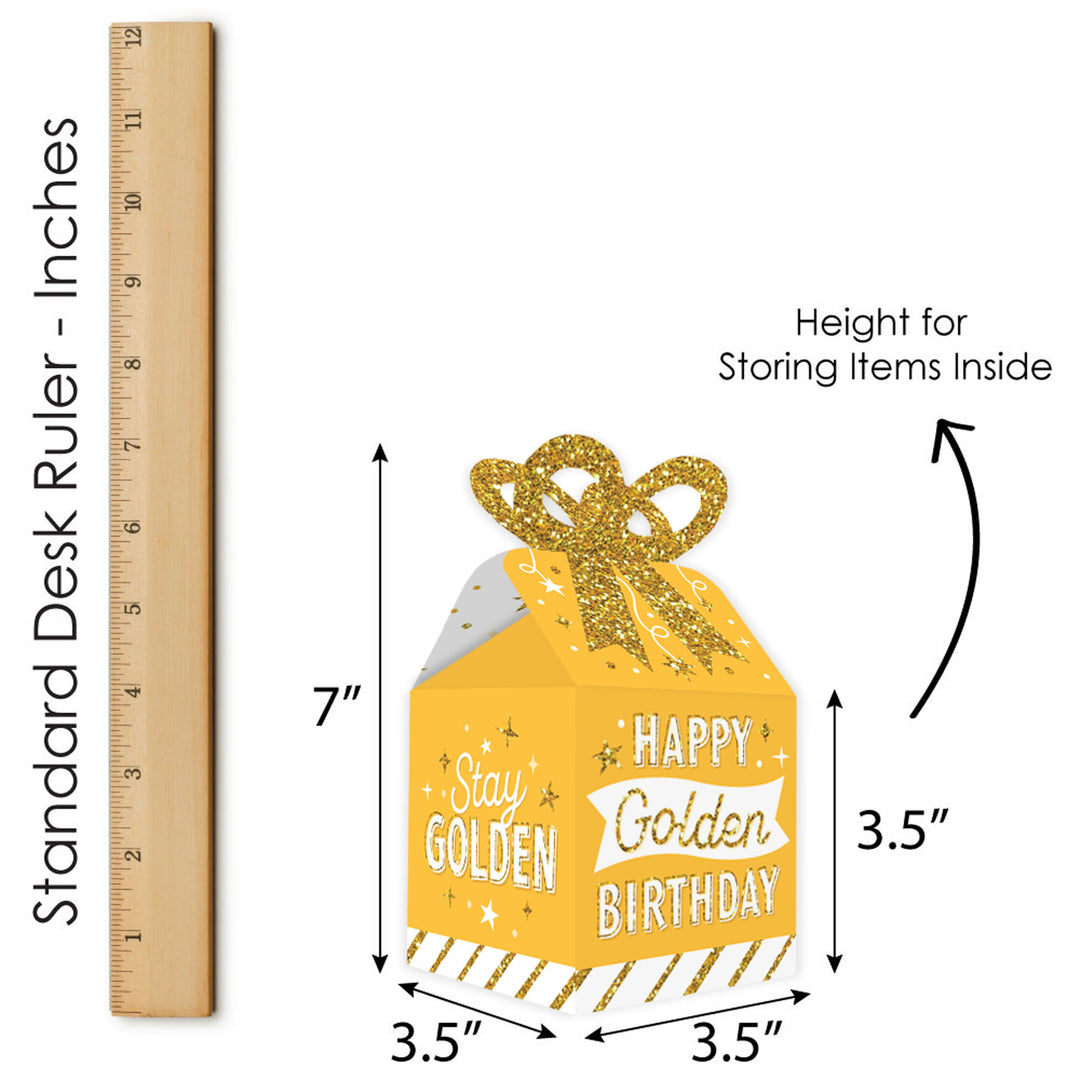 Golden Birthday - Square Favor Gift Boxes - Happy Birthday Party Bow Boxes - Set of 12