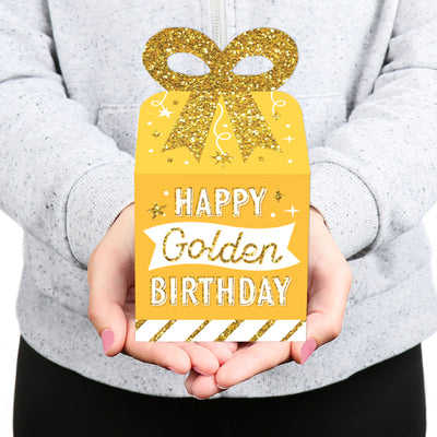 Golden Birthday - Square Favor Gift Boxes - Happy Birthday Party Bow Boxes - Set of 12