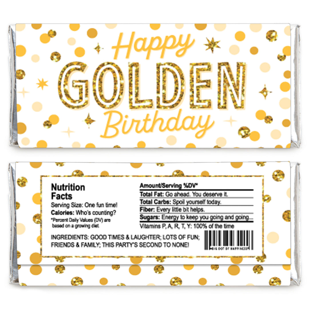 Golden Birthday - Candy Bar Wrapper Happy Birthday Party Favors - Set of 24