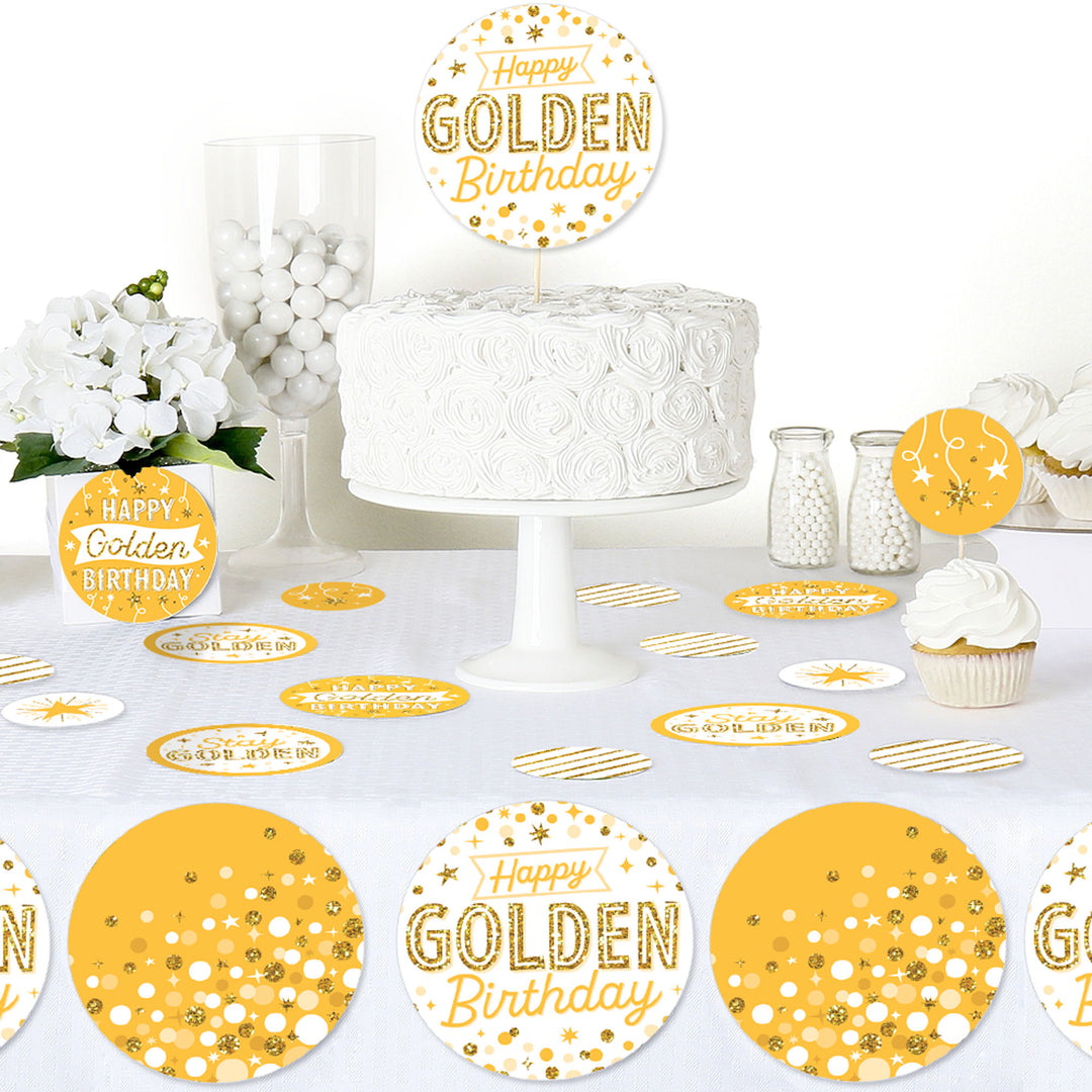 Golden Birthday - Happy Birthday Party Giant Circle Confetti - Party Decorations - Large Confetti 27 Count