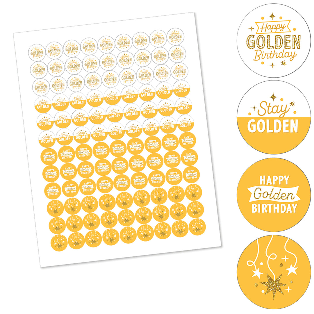 Golden Birthday - Happy Birthday Party Round Candy Sticker Favors - Labels Fit Chocolate Candy (1 sheet of 108)