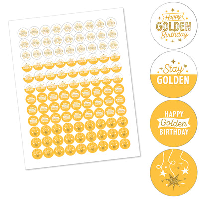 Golden Birthday - Happy Birthday Party Round Candy Sticker Favors - Labels Fit Chocolate Candy (1 sheet of 108)