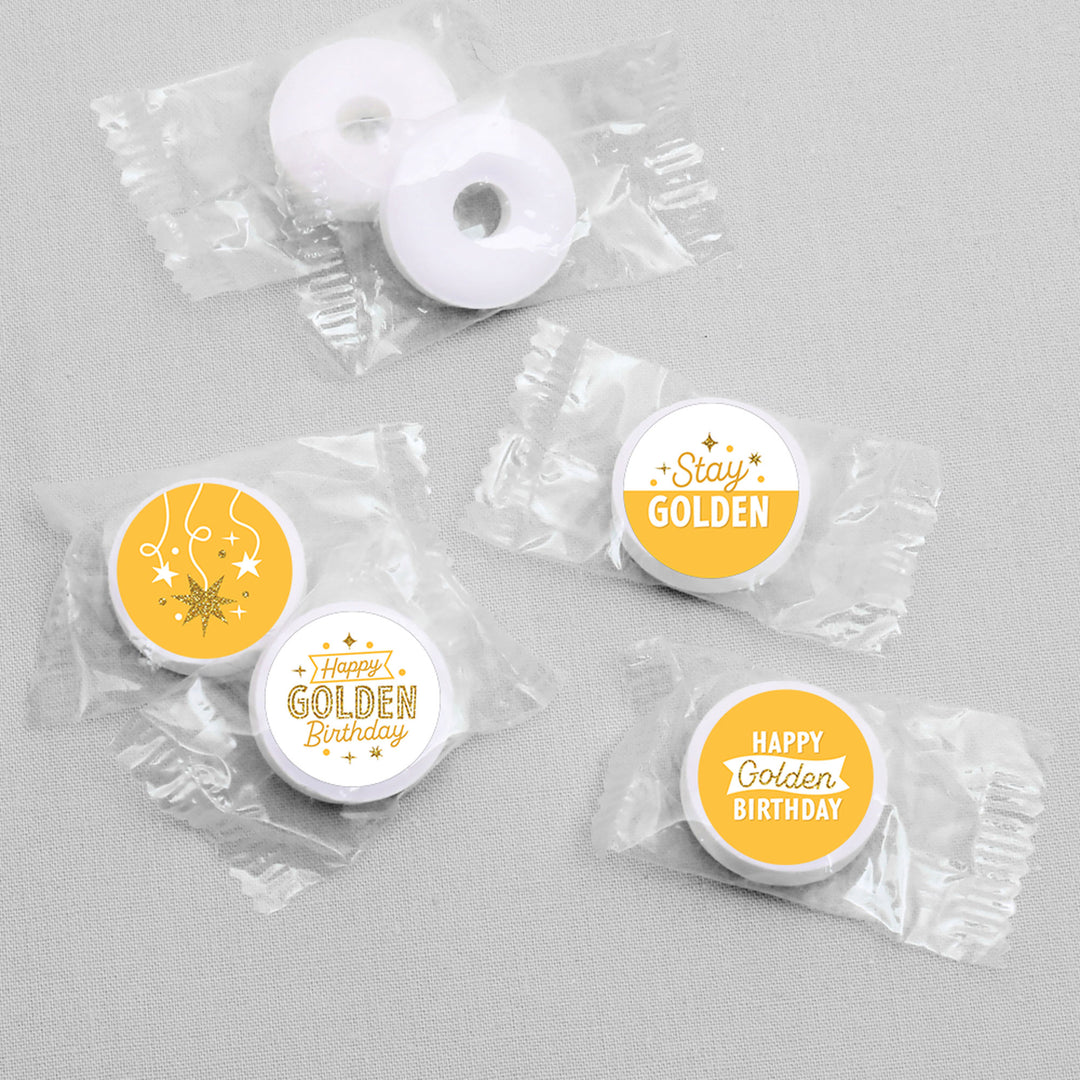 Golden Birthday - Happy Birthday Party Round Candy Sticker Favors - Labels Fit Chocolate Candy (1 sheet of 108)