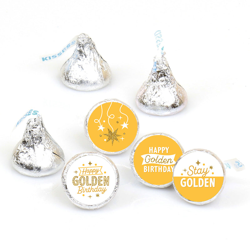 Golden Birthday - Happy Birthday Party Round Candy Sticker Favors - Labels Fit Chocolate Candy (1 sheet of 108)
