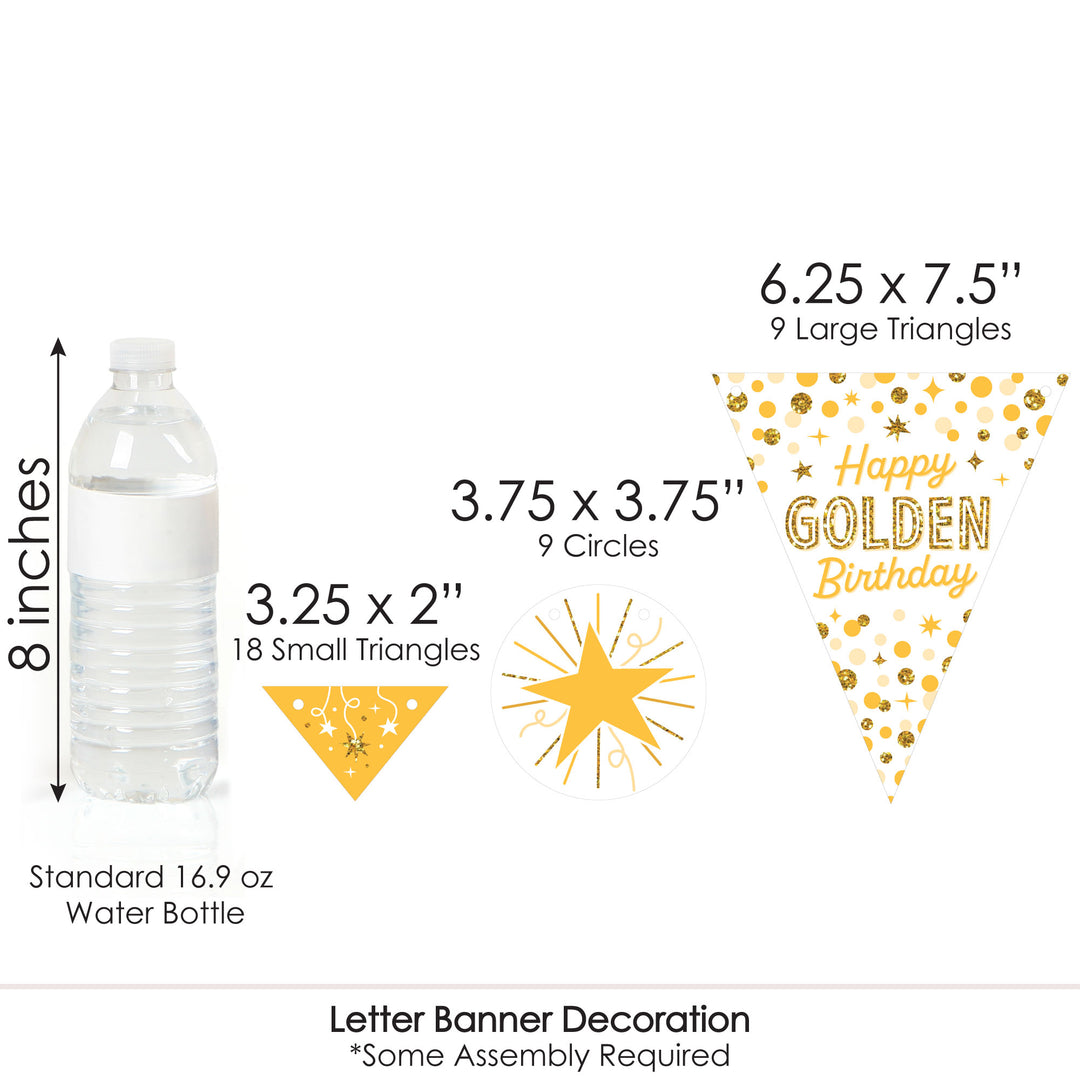 Golden Birthday - Happy Birthday Party Letter Banner Decoration - 36 Banner Cutouts and No-Mess Real Gold Glitter Stay Golden Banner Letters