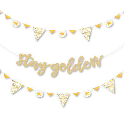 Golden Birthday - Happy Birthday Party Letter Banner Decoration - 36 Banner Cutouts and No-Mess Real Gold Glitter Stay Golden Banner Letters