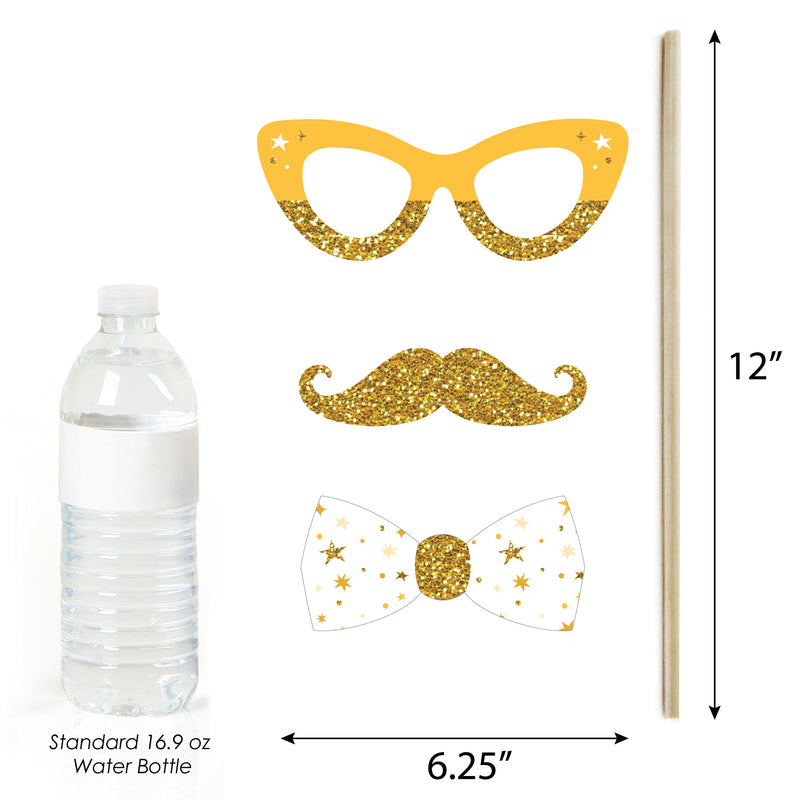 Golden Birthday - Personalized Happy Birthday Party Photo Booth Props Kit - 20 Count