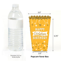 Birthday party popcorn treat boxes in Golden Birthday theme