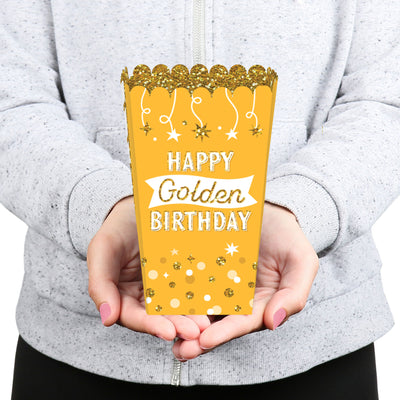 Golden Birthday - Happy Birthday Party Favor Popcorn Treat Boxes - Set of 12