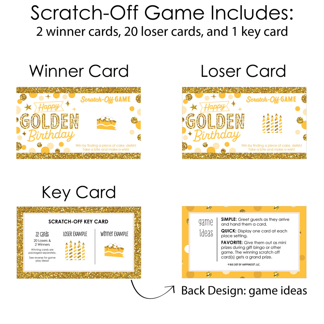 Golden Birthday - Happy Birthday Party Game Scratch Off Cards - 22 Count