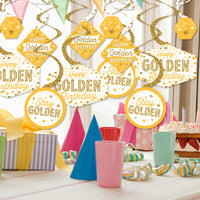 Golden Birthday - Happy Birthday Party Hanging Decor - Party Decoration Swirls - Set of 40