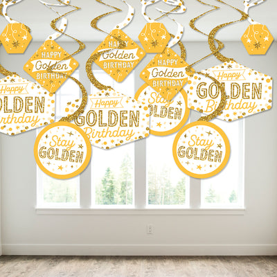 Golden Birthday - Happy Birthday Party Hanging Decor - Party Decoration Swirls - Set of 40