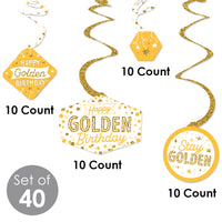 Golden Birthday - Happy Birthday Party Hanging Decor - Party Decoration Swirls - Set of 40