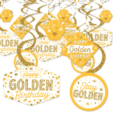Golden Birthday - Happy Birthday Party Hanging Decor - Party Decoration Swirls - Set of 40