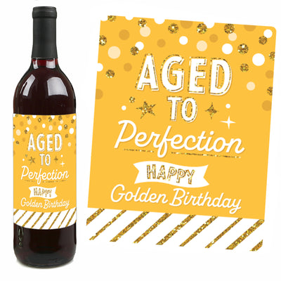 Golden Birthday - Happy Birthday Party Decorations for Women and Men - Wine Bottle Label Stickers - Set of 4