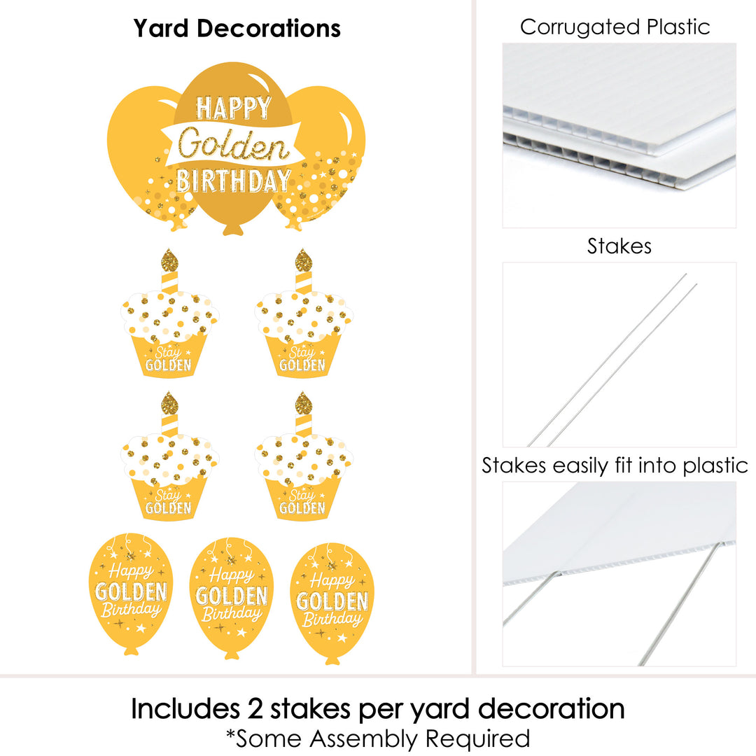 Golden Birthday - Yard Sign and Outdoor Lawn Decorations - Happy Birthday Party Yard Signs - Set of 8