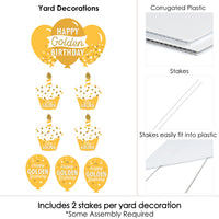 Golden Birthday - Yard Sign and Outdoor Lawn Decorations - Happy Birthday Party Yard Signs - Set of 8
