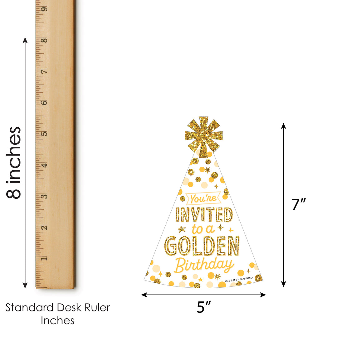 Golden Birthday - Shaped Fill-In Invitations - Happy Birthday Party Invitation Cards with Envelopes - Set of 12