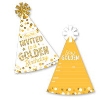 Golden Birthday - Shaped Fill-In Invitations - Happy Birthday Party Invitation Cards with Envelopes - Set of 12