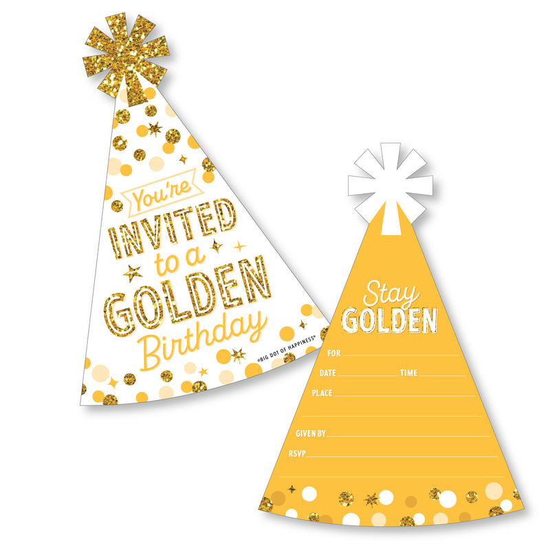 Golden Birthday - Shaped Fill-In Invitations - Happy Birthday Party Invitation Cards with Envelopes - Set of 12