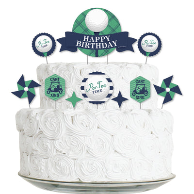 Par-Tee Time - Golf - Birthday Party Cake Decorating Kit - Happy Birthday Cake Topper Set - 11 Pieces