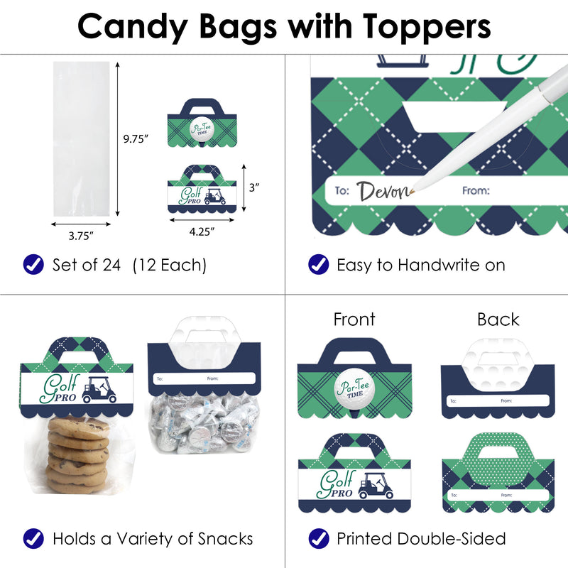 Par-Tee Time - Golf - DIY Birthday or Retirement Party Clear Goodie Favor Bag Labels - Candy Bags with Toppers - Set of 24