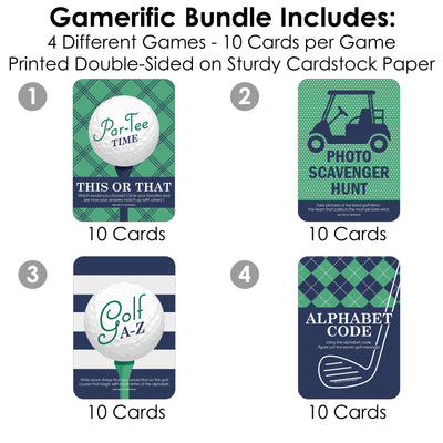 Par-Tee Time - Golf - 4 Birthday or Retirement Party Games - 10 Cards Each - Gamerific Bundle
