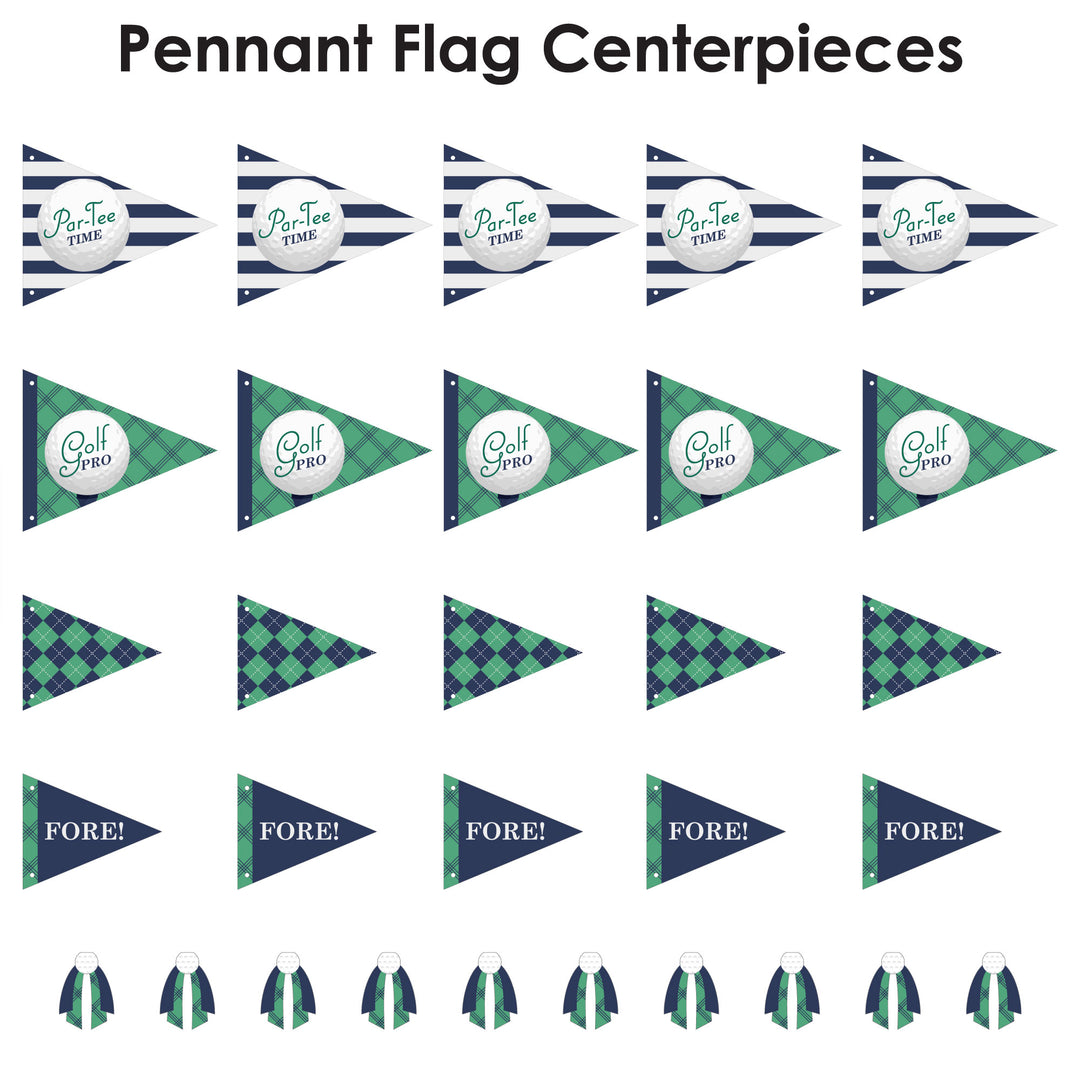 Par-Tee Time - Golf - Triangle Birthday or Retirement Party Photo Props - Pennant Flag Centerpieces - Set of 20