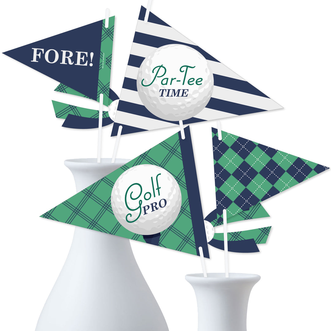 Par-Tee Time - Golf - Triangle Birthday or Retirement Party Photo Props - Pennant Flag Centerpieces - Set of 20