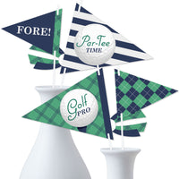 Par-Tee Time - Golf - Triangle Birthday or Retirement Party Photo Props - Pennant Flag Centerpieces - Set of 20