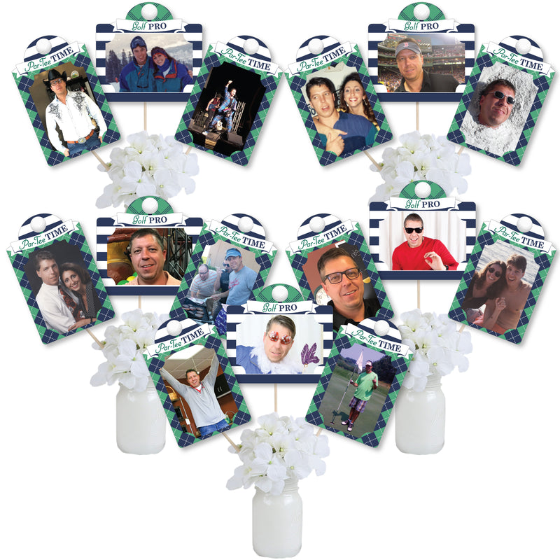 Par-Tee Time - Golf - Birthday or Retirement Party Picture Centerpiece Sticks - Photo Table Toppers - 15 Pieces