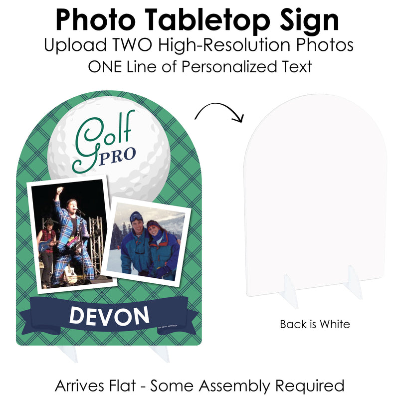 Par-Tee Time - Golf - Personalized Birthday or Retirement Party Picture Display Stand - Photo Tabletop Sign - Upload 2 Photos - 1 Piece