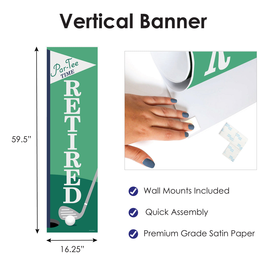Par-Tee Time - Golf - Retirement Party Front Door Decoration - Vertical Banner