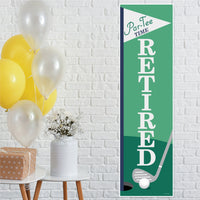 Green vertical golf themed retirement banner for a wall 