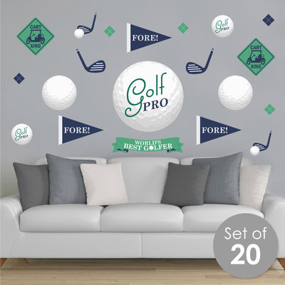 Par-Tee Time - Golf - Peel and Stick Sports Decor Vinyl Wall Art Stickers - Wall Decals - Set of 20