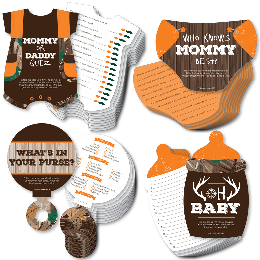 Gone Hunting - 4 Deer Hunting Camo Baby Shower Games - 10 Cards Each - Gamerific Bundle