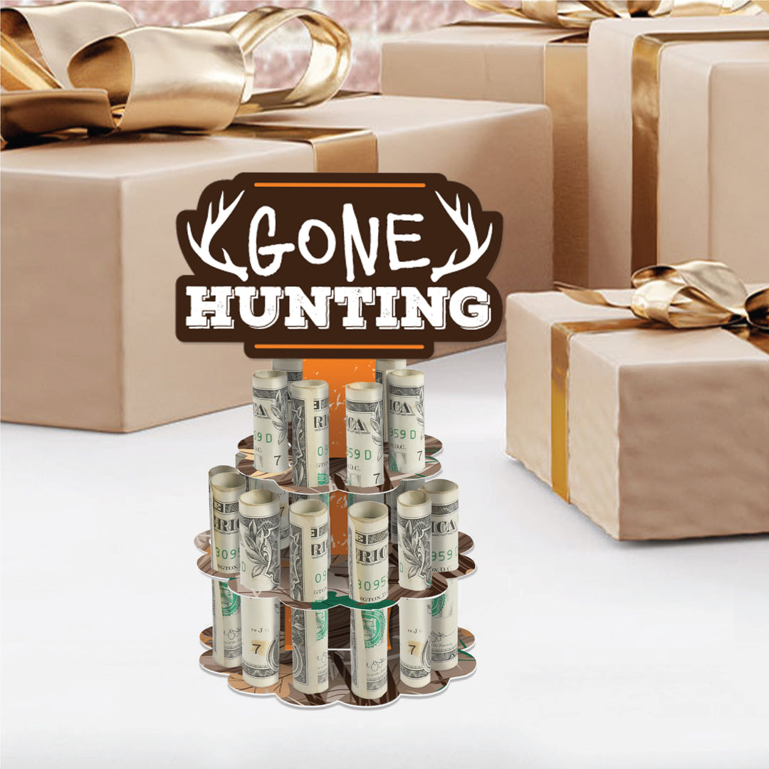 Gone Hunting - DIY Deer Hunting Camo Birthday Party Money Holder Gift - Cash Cake