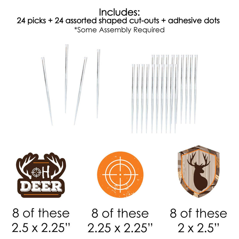 Gone Hunting - Dessert Cupcake Toppers - Deer Hunting Camo Party Clear Treat Picks - Set of 24